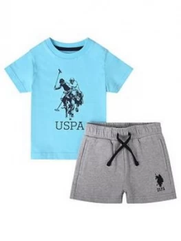 Image of U.S. Polo Assn. Toddler Boys T-Shirt And Short Set - Aqua/Grey Marl