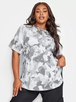 image of Yours Smudge Camo Side Split T Shirt, Grey, Size 20, Women