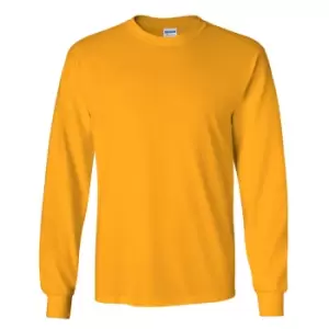 image of Gildan Mens Plain Crew Neck Ultra Cotton Long Sleeve T-Shirt (M) (Gold)