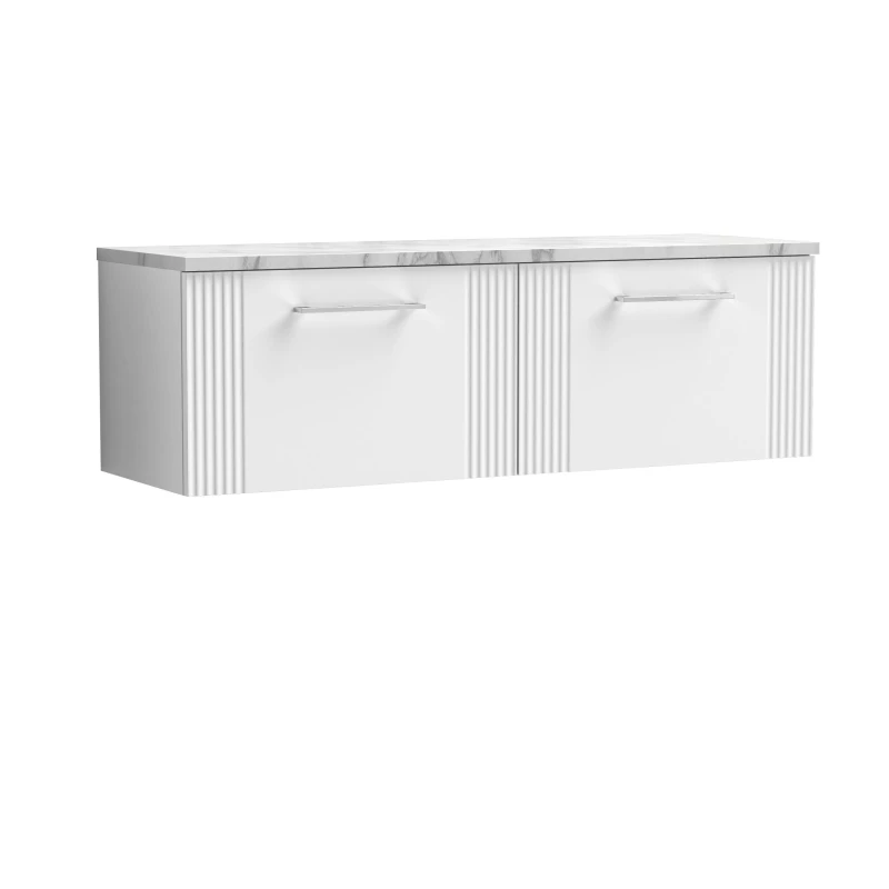 Image of Balterley 2 Drawer Wall Hung Vanity Unit Marble Laminate Worktop, White 1200mm White Unisex
