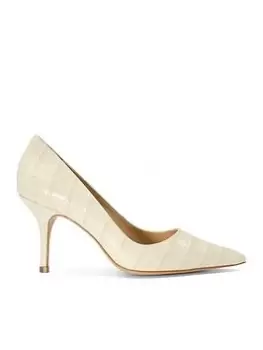 Dune London Leather Bold Mid Heel Point Court - Ecru, Beige, Size 5, Women