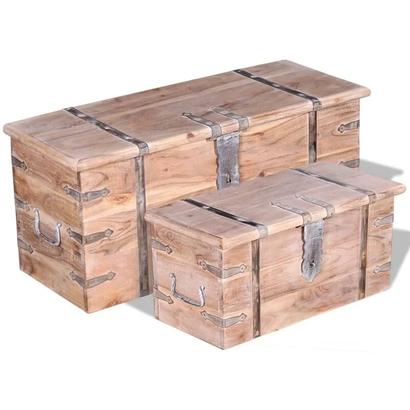 Image of vidaXL Two Piece Storage Chest Set Wooden Trunk Coffee Side Table Acacia Wood