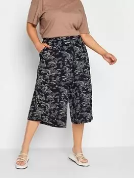 Image of Yours Flower Stretch Jersey Culotte, Blue, Size 16, Women