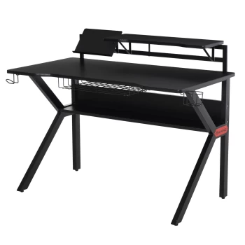 Image of HOMCOM Metal Frame Gaming Computer Desk with Cup Holder, Headphone Hook & Cable Basket - Black