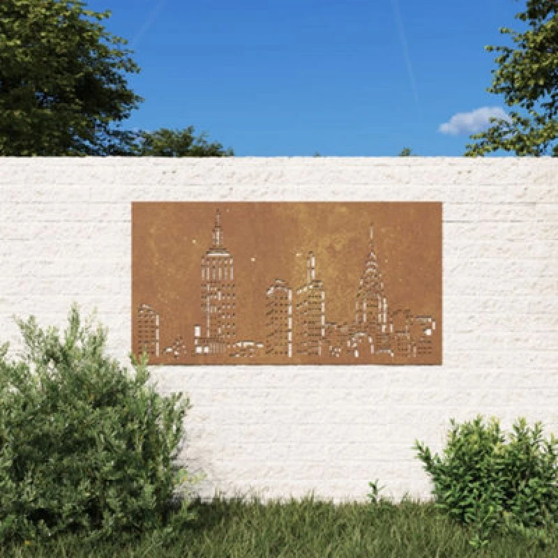 Image of vidaXL Garden Wall Decoration 105x55cm Corten Steel Skyline Design, Brown 824497