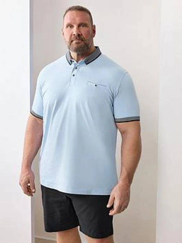 Image of BadRhino Mens Chambray Pocket Polo Shirt in Light Blue Size: XL Light Blue Male XL