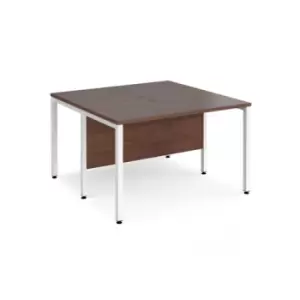 image of Office Desk 2 Person Rectangular Desk 1200mm Walnut Tops With White Frames 1200mm Depth Maestro 25