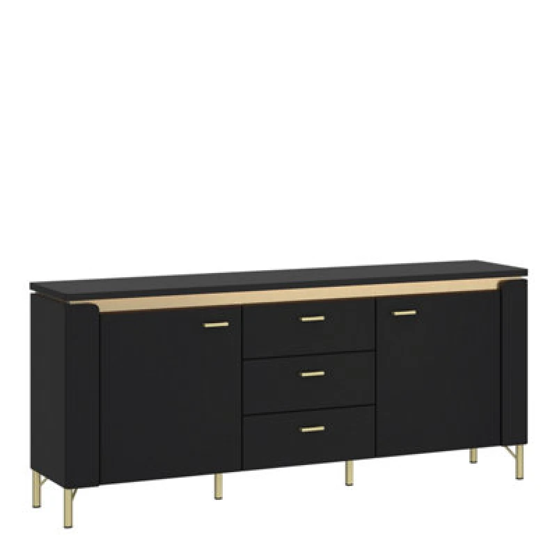 Image of Furniture To Go Genoa TV Cabinet 2 Door 3 Drawer 155Cm Wide In Black Matt/gold