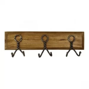 image of 3 Piece Double Metal Hooks On Wooden Base