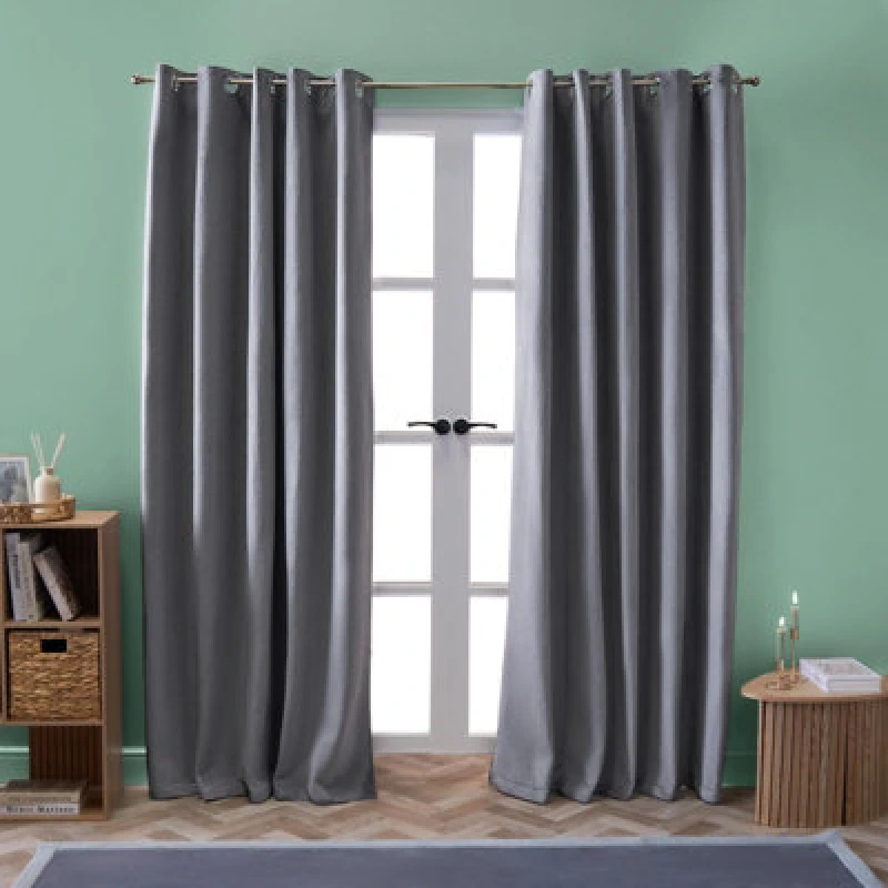 Image of OHS OHS Pinsonic Velvet Ready Made Eyelet Curtains in Charcoal Size: 168cm width x 183cm drop Charcoal 168cm width x 183cm drop Unisex 5027434232116