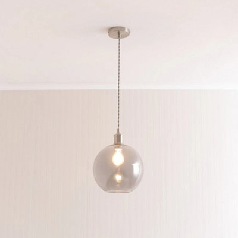 Image of Valuelights Bellamy Smoked Glass Globe Brushed Chrome Single Ceiling Pendant Light
