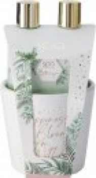 Image of Style & Grace Spa Botanique Pamper Pot Gift Set Eco Packaging 100ml Body Wash + 100ml Body Lotion + 50g Bath Crystals + Ceramic Pot