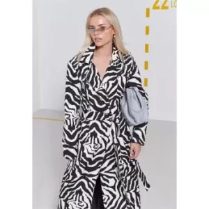 image of Missguided Zebra Swirl Trench Coat - Beige