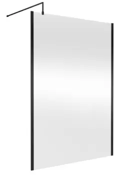 Image of Nuie 1400mm Outer Framed Wetroom Screen With Support Bar - Matt Black