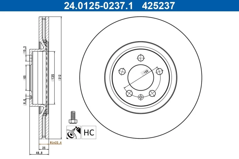 Image of Brake disc ATE 24.0125-0237.1