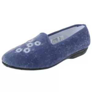 image of Zedzzz Womens/Ladies Cathy Floral Embroidered Velour Slippers (5 UK) (Blueberry)