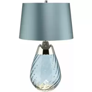 image of Loops - Table Lamp Duck Egg Blue Shade & Blue tinted Glass LED E27 60W d01886