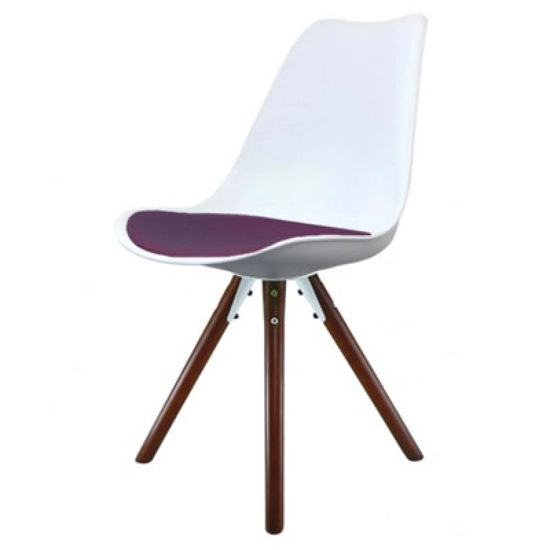 Image of Fusion Living Soho Plastic Dining Chair With Pyramid Dark Wood Legs White & Aubergine, Purple FL2429