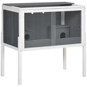 Image of PawHut Wooden Hamster Cage with Shelf, Small Animal Hutch for Dwarf Hamsters, Gerbils, Rutin Chickens, with Huts, 82 x 45 x 81 cm, Dark Grey