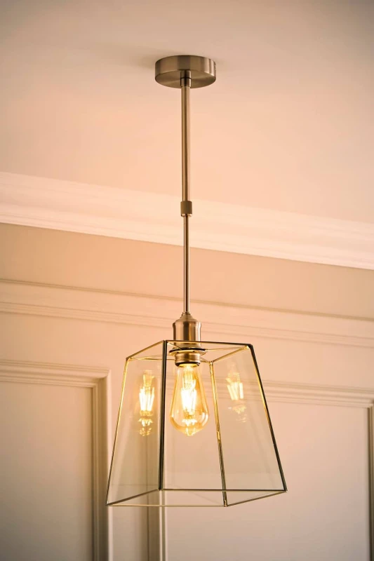 Image of ValueLights Susie Glass Lantern Lamp Shade Adjustable Pendant Ceiling Light & Bulb in Silver Silver Unisex