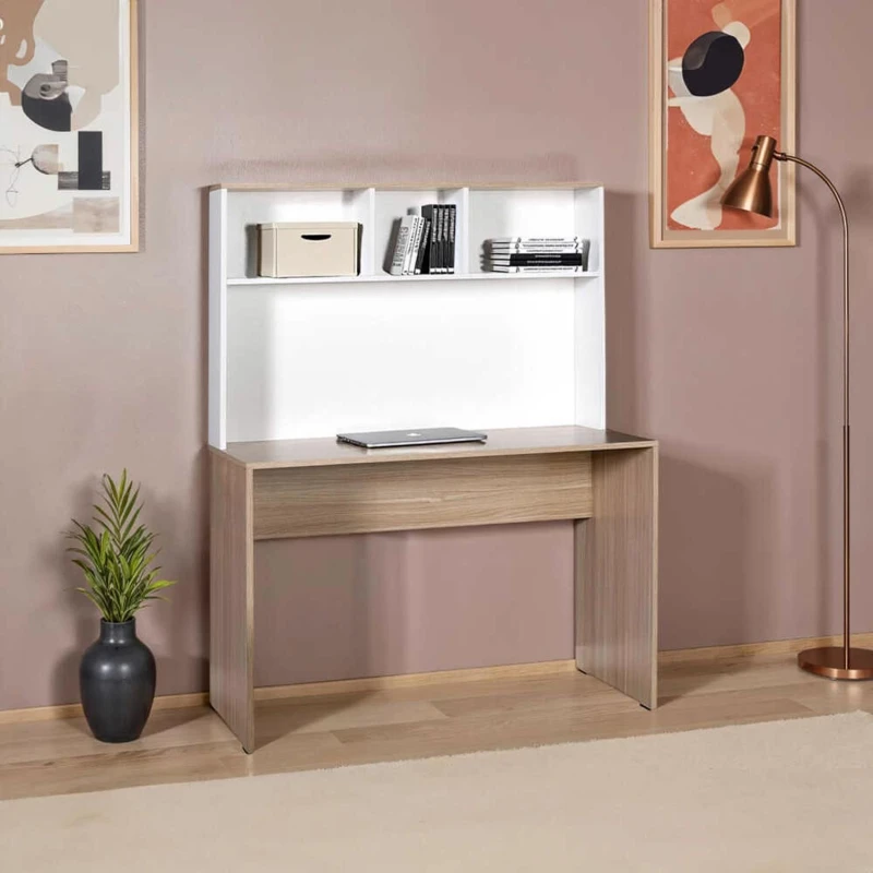 Image of FWStyle FWStyle Two Tone Desk Home Office Study Storage Hutch White & Oak in Brown Brown One Size Unisex 5056413130822
