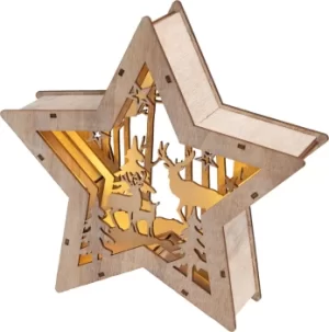 image of ST Helens H&G Wooden Light Up Star Festive Scene