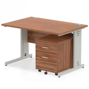 Image of Impulse 1200 Straight Wire Managed Workstation 500 Two drawer mobile Pedestal Bundle Walnut