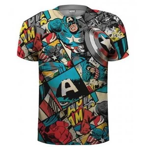 Image of Marvel Comics - Captain America Comic Strip Unisex XX-Large T-Shirt - Sublimated,White