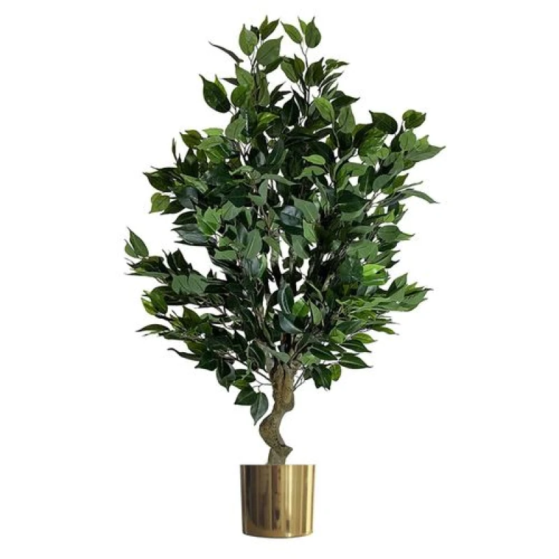 Image of Leaf 100cm Leaf Realistic Artificial Ficus Tree / Plant Bush Ficus Gold Planter
