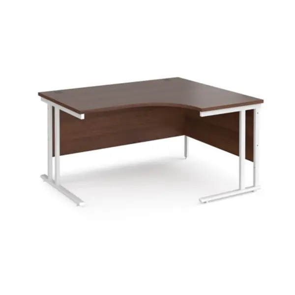 image of Office Desk Right Hand Corner Desk 1400mm Walnut Top With White Frame 1200mm Depth Maestro 25 MC14ERWHW