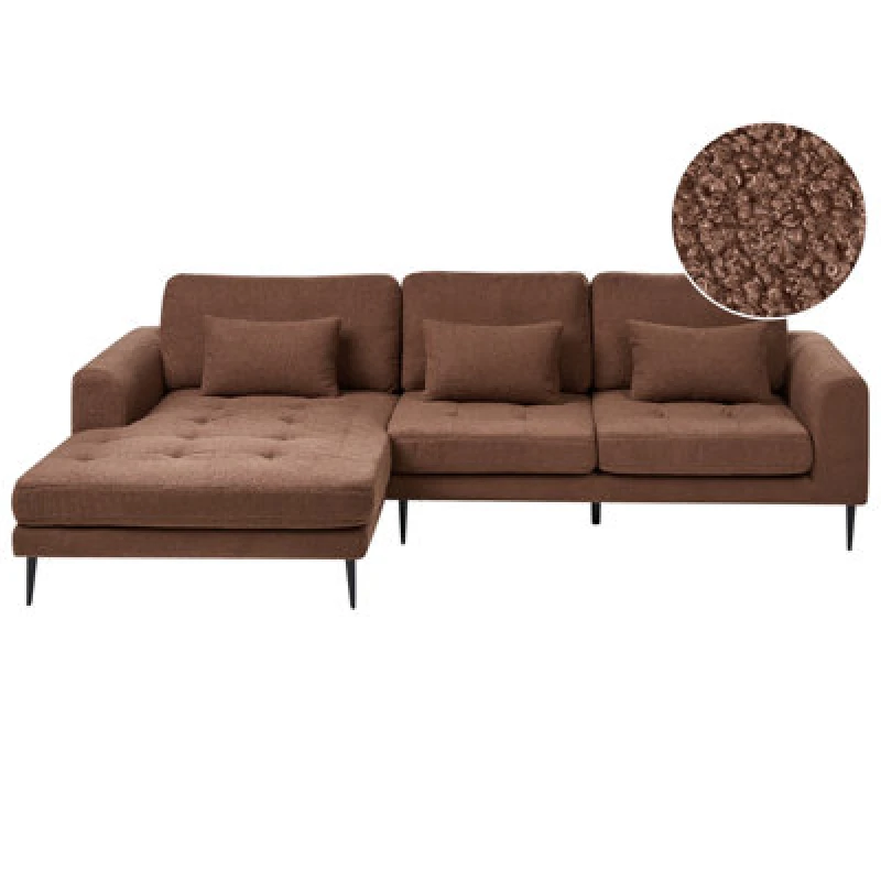 Image of Beliani Corner Sofa 3 Seater Flam Boucle Brown Right Hand