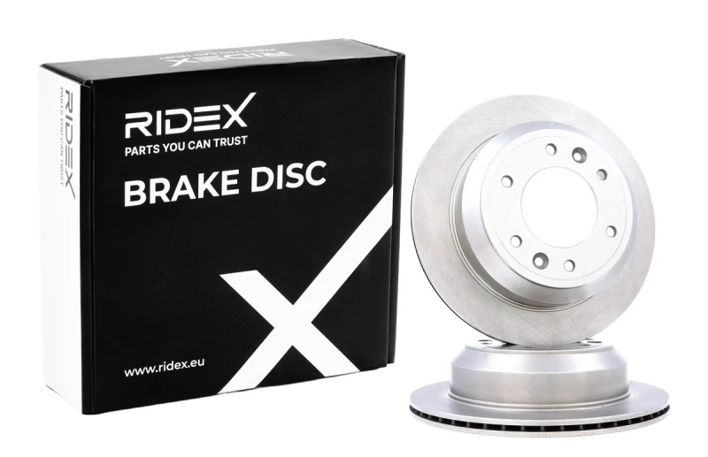 Image of RIDEX 82B0921 Brake disc Rear Axle, Vented, Cast Iron, Uncoated, Untreated, without bolts/screws Cast Iron Brake Disc (82)