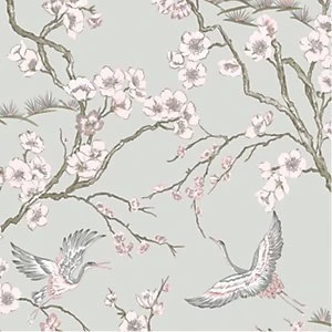 image of Sublime Japan Pink & Grey Floral Wallpaper - 10m