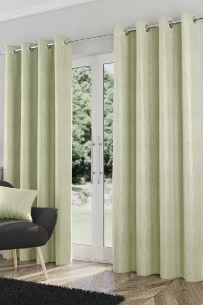 image of Enhanced Living Goodwood Green Thermal, Energy Saving, Dimout Eyelet Pair Of Curtains With Wave Pattern 46 X 72" (117X183Cm)