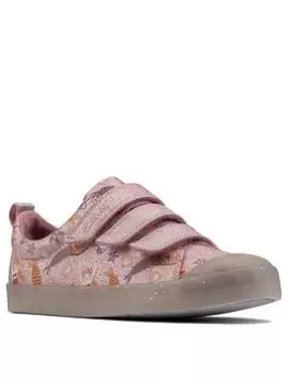 Image of Clarks Kids Foxing Print Canvas Plimsoll, Pink, Size 12 Younger