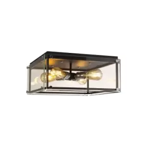 Image of Wayne Flush, 4 Light E27, Matt Black, Chrome, Clear Glass
