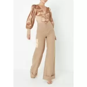 Missguided Tall Turn Up Satin Panel Cargo Trousers - Neutral