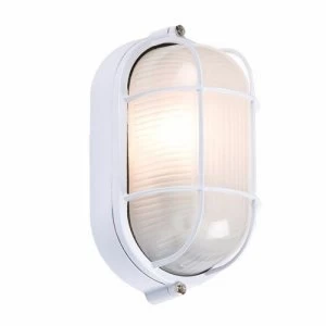 Image of KnightsBridge IP54 Edison Screw Oval Bulkhead With Wire Guard - White