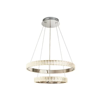 Image of Endon Lighting Celeste - Integrated LED Pendant Clear Crystal (K5) Glass & Chrome Effect Plate 2 Light Dimmable IP20