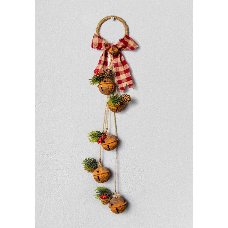 Image of Shatchi Christmas hanging decoration 46cm Rustic Red rusty bells Multi