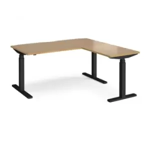 Image of Height Adjustable Desk Rectangular Desk With Return 1600mm Oak Tops With Black Frames Elev8 Touch