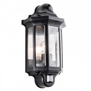 image of PIR Outdoor Wall Lantern Satin Black Paint, Clear Polycarbonate IP44, E27