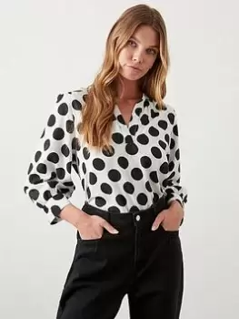 image of Dorothy Perkins Spot Print Shirt - Mono, Multi, Size 12, Women