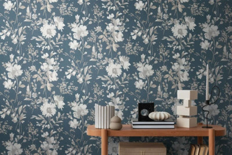 Image of As Creation Bricoflor Non-Woven Wallpaper, Floral Wallpaper In Blue, Silver - 10,05 X 0,53 M