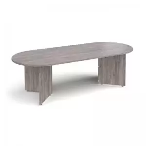 image of Arrow head leg radial end boardroom table 2400mm x 1000mm - grey oak