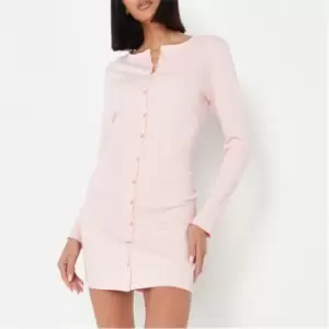 image of Missguided Rib Button Front Mini Dress - Pink