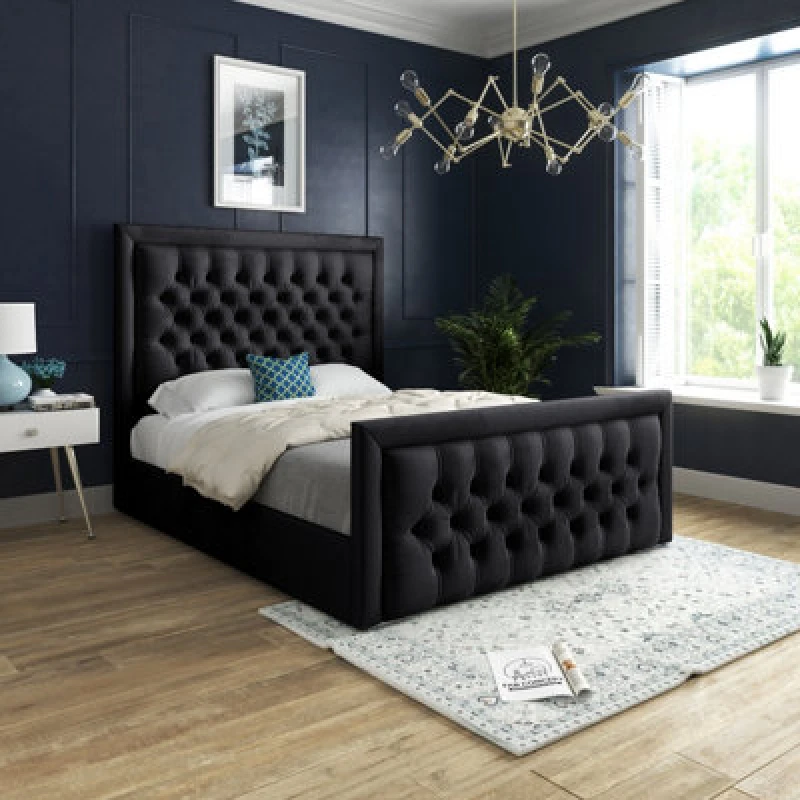 Image of Ds Living Kingston Upholstered Soft Black Plush Velvet Single Size Bed Frame 3ft