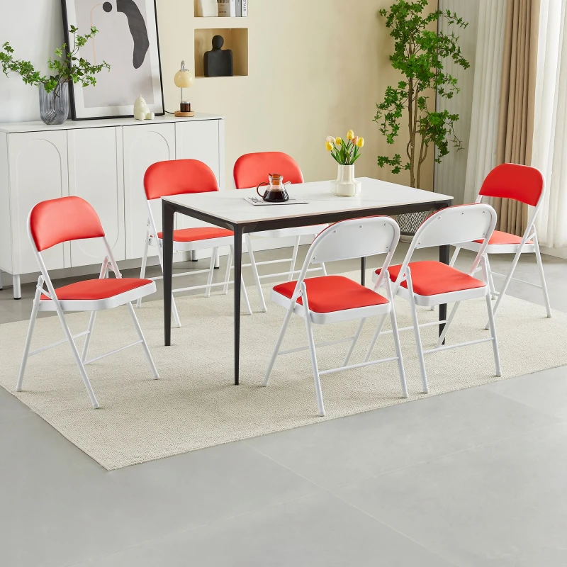 Image of MCC Set Of 6 Padded Folding Metal Frame Dining Chairs Red, Red FOLDING6RED