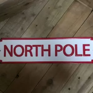 image of 71cm Metal Christmas North Pole Festive Sign With Red Writing