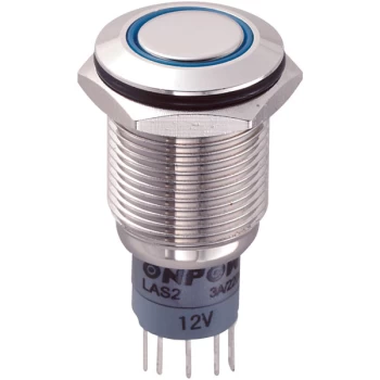 Image of R-TECH 524590 16mm IP67 Vandal Resistant Switch SPDT Blu Ring LED ...